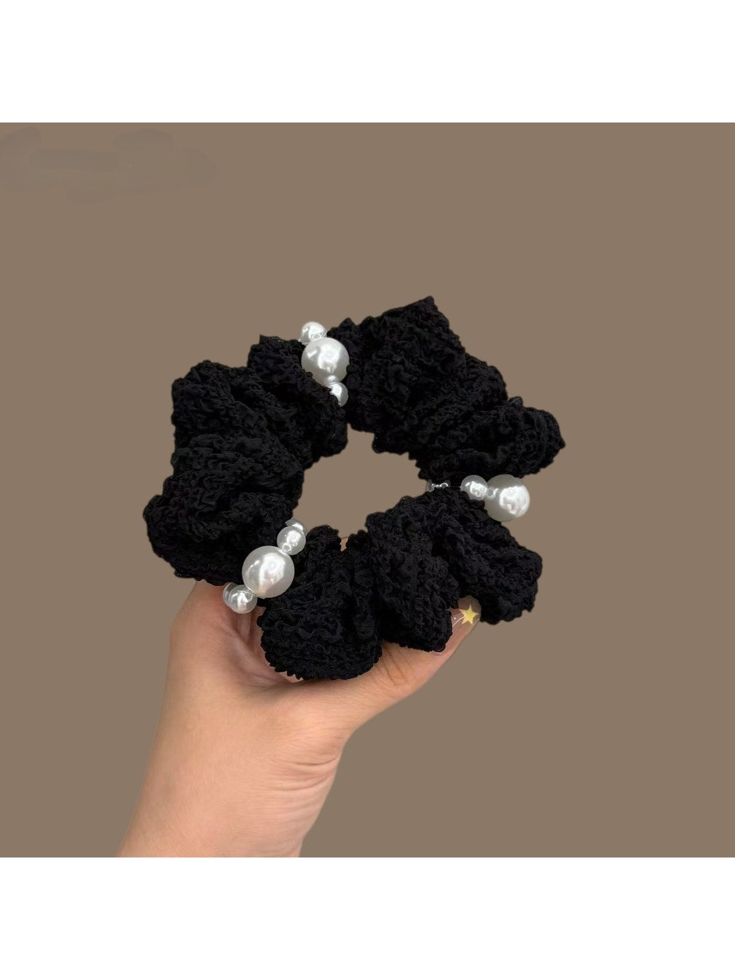 Gifty - Textured Beaded Accent Polyester Scrunchie
