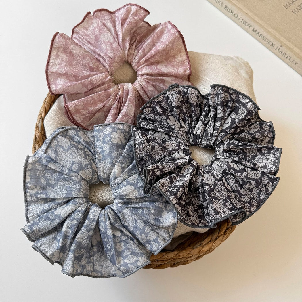 Gifty - Rose Print Layered Ruffle Fabric Hair Scrunchie
