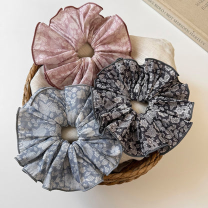 Gifty - Rose Print Layered Ruffle Fabric Hair Scrunchie