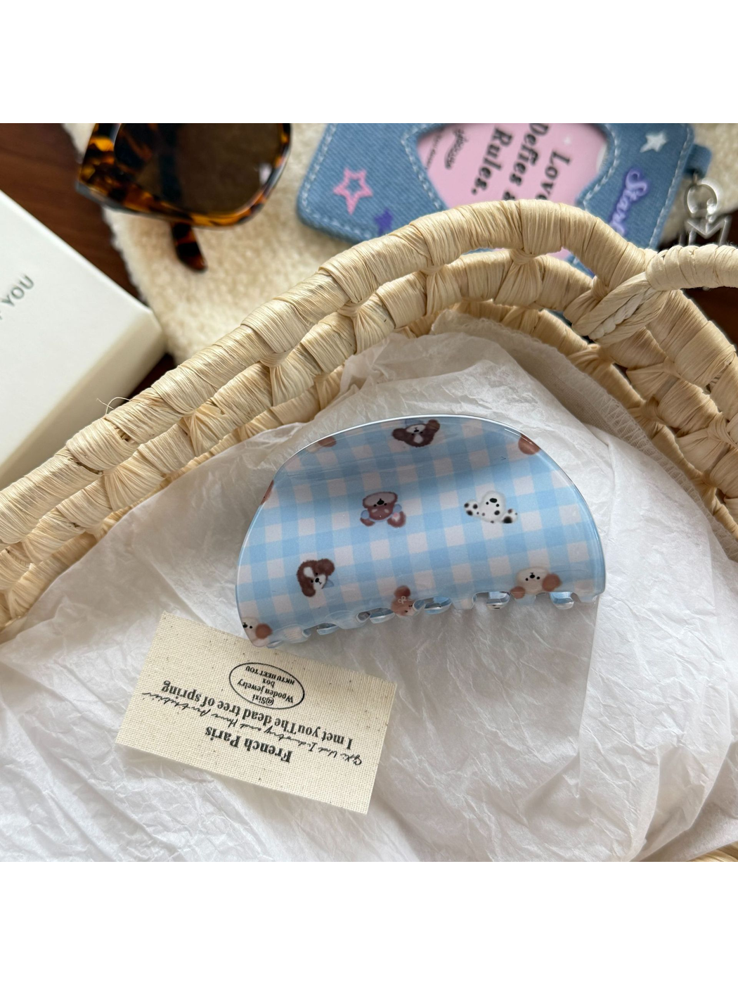Beau - Bear Gingham Acetate Sheet Claw Clip