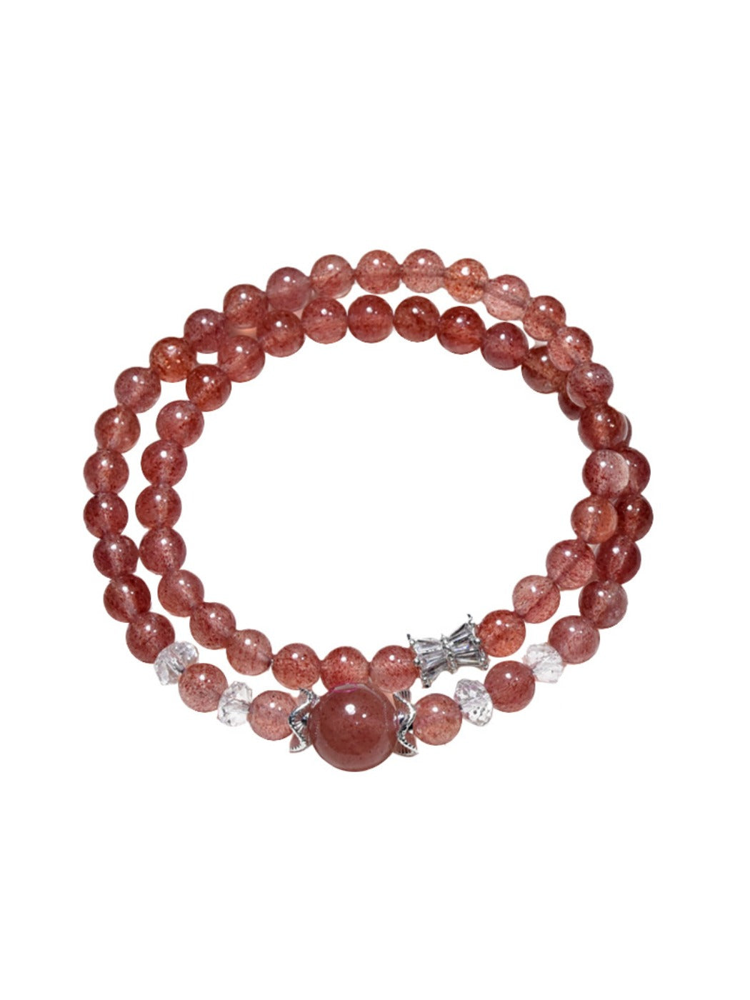 Strawberry quartz beads with natural variations on Lovra multi-wrap bracelet