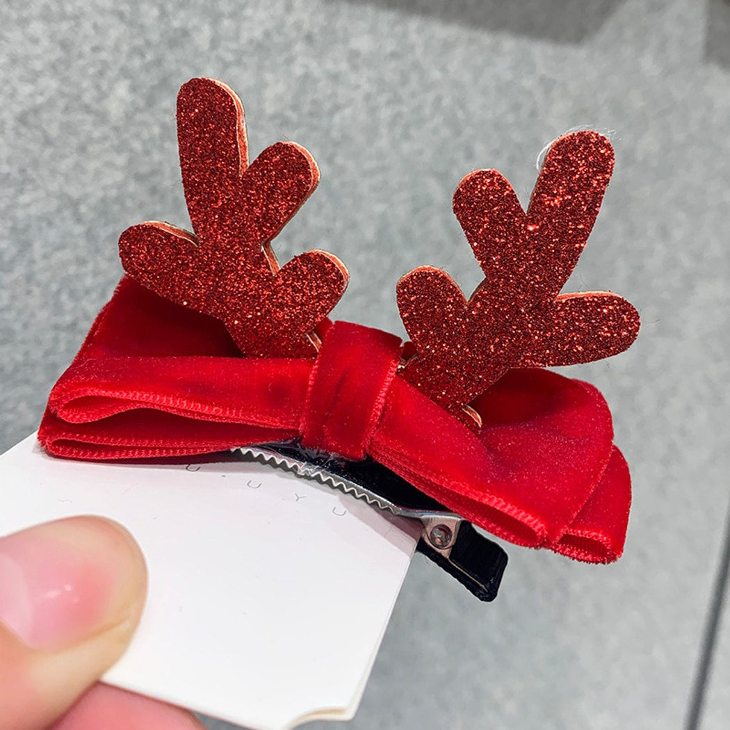 Beau - Christmas Deer Antler Glitter Bow Hair Clip