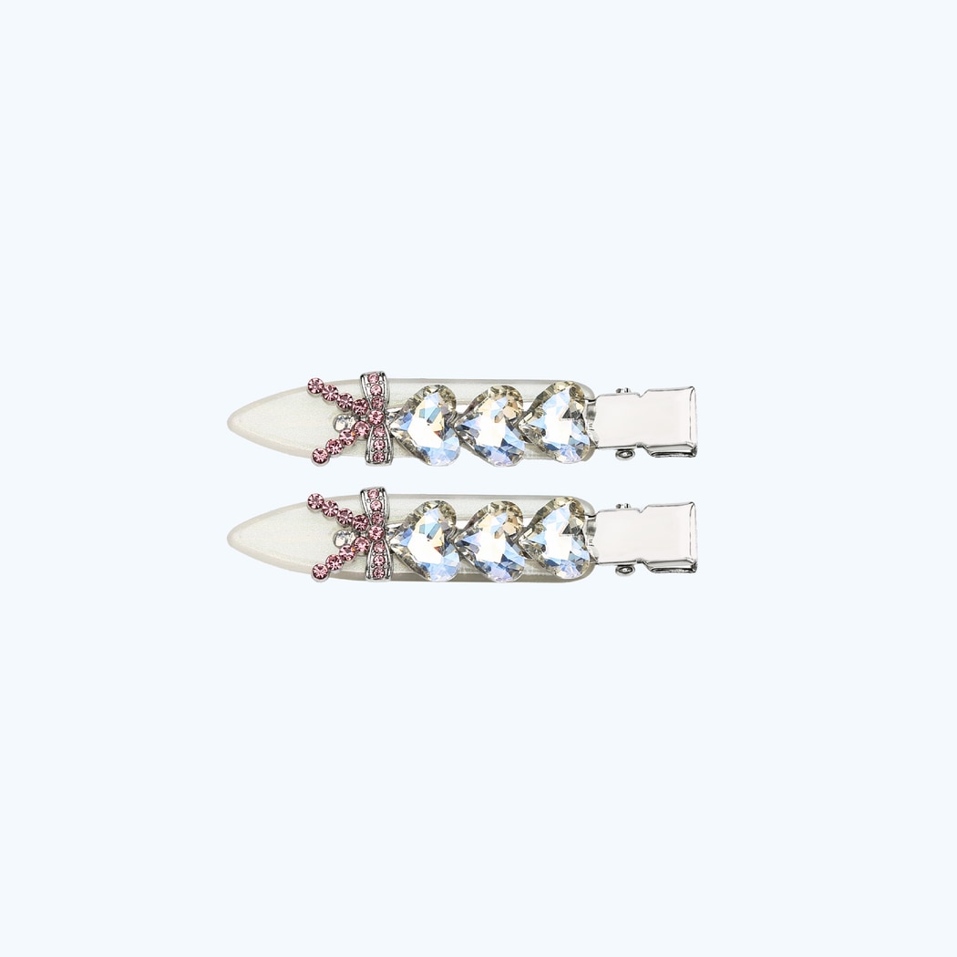 Beau - Sparkly Heart and Bow Accent Hair Clip Set