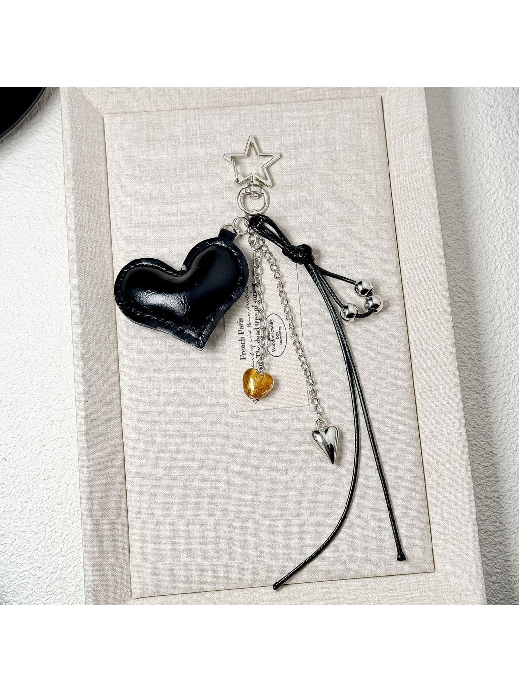 Keypus - PU Heart Charm Chain Tassel Accent Keychain