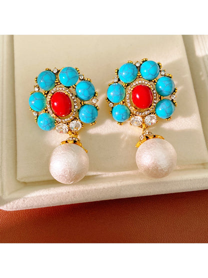 Earedge - Vintage Floral Rhinestone Stud Earrings