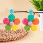 Model wearing earedge cute flower shaped knitted earrings with short hair