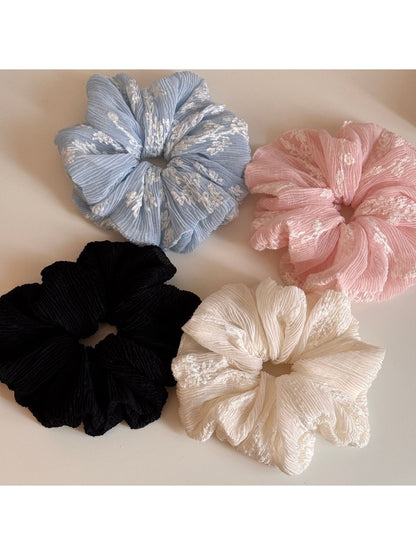 Gifty - Irregular Ruched Embroidered Hair Scrunchie