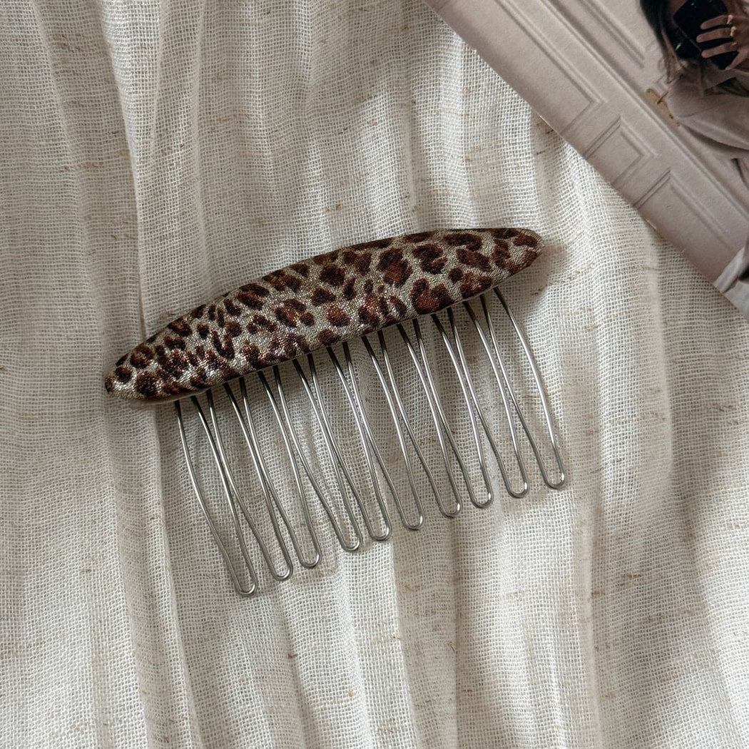 Beau - Leopard Print Patterned Fabric Claw Clip
