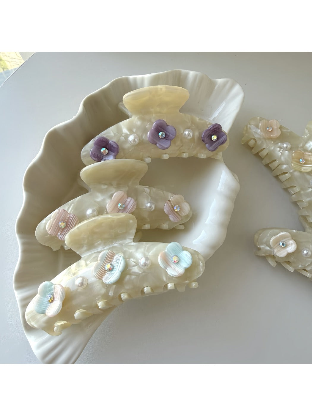 Beau - Flower Adorned Half Round Claw Clip