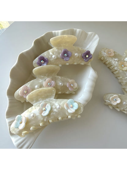 Beau - Flower Adorned Half Round Claw Clip