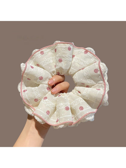 Gifty - Polka Dot Lace Trim Double Layer Scrunchie