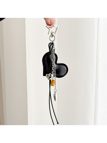Keypus - PU Heart Charm Chain Tassel Accent Keychain