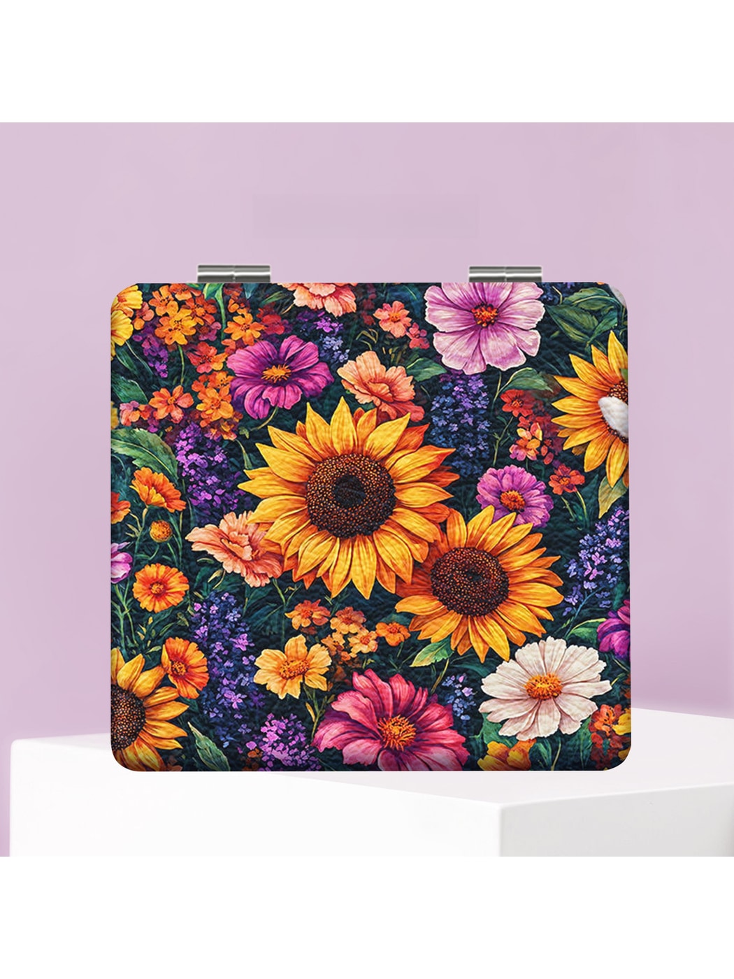 Mirroray - Lily Print PU Cover Folding Makeup Mirror