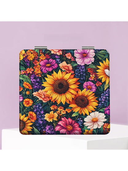 Mirroray - Lily Print PU Cover Folding Makeup Mirror
