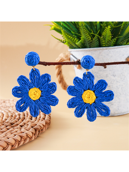 Earedge - Bohemian Floral Petal Raffia Stud Earrings
