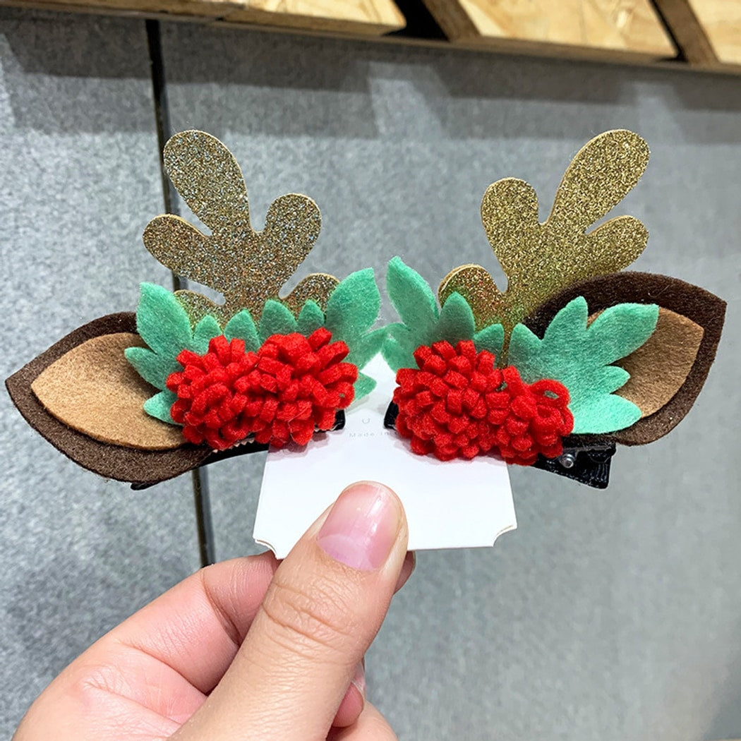 Beau - Christmas Deer Antler Glitter Bow Hair Clip