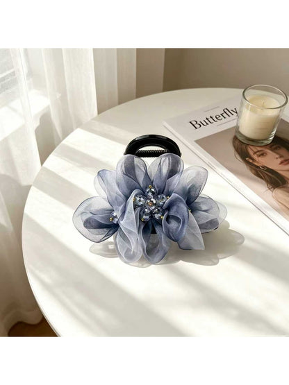 Beau - Layered Mesh Flower Polyester Claw Clip