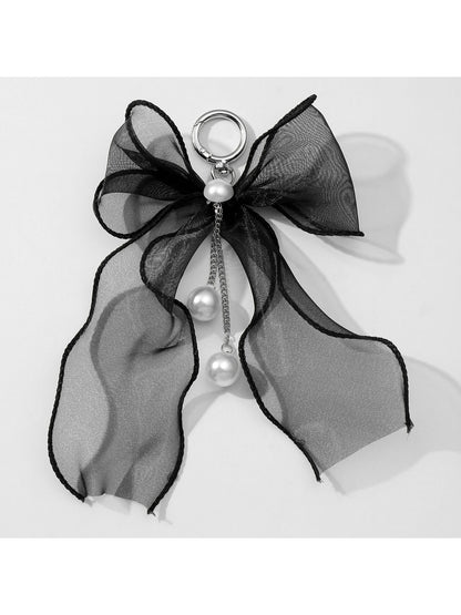 Keypus - Lace Mesh Bow Alloy Key Ring Bag Charm Keychain