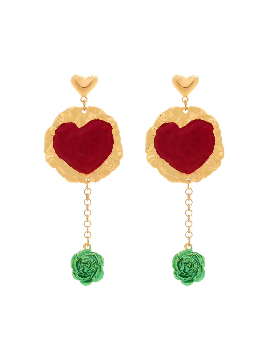 Earedge - Enamel Heart Tassel Dangle Alloy Earrings