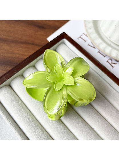 Beau - Glossy Flower Shape Plastic Alloy Claw Clip