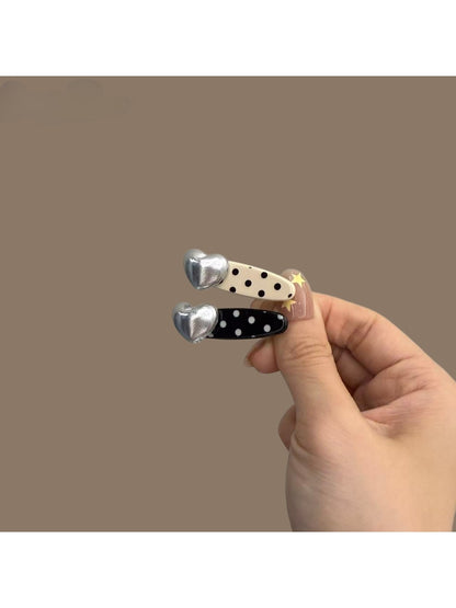 Beau - Sweet Style Heart Detail Polka Dot Hair Clip