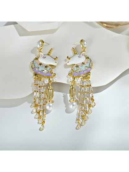 Earedge - Unicorn Tassel Drop Earrings