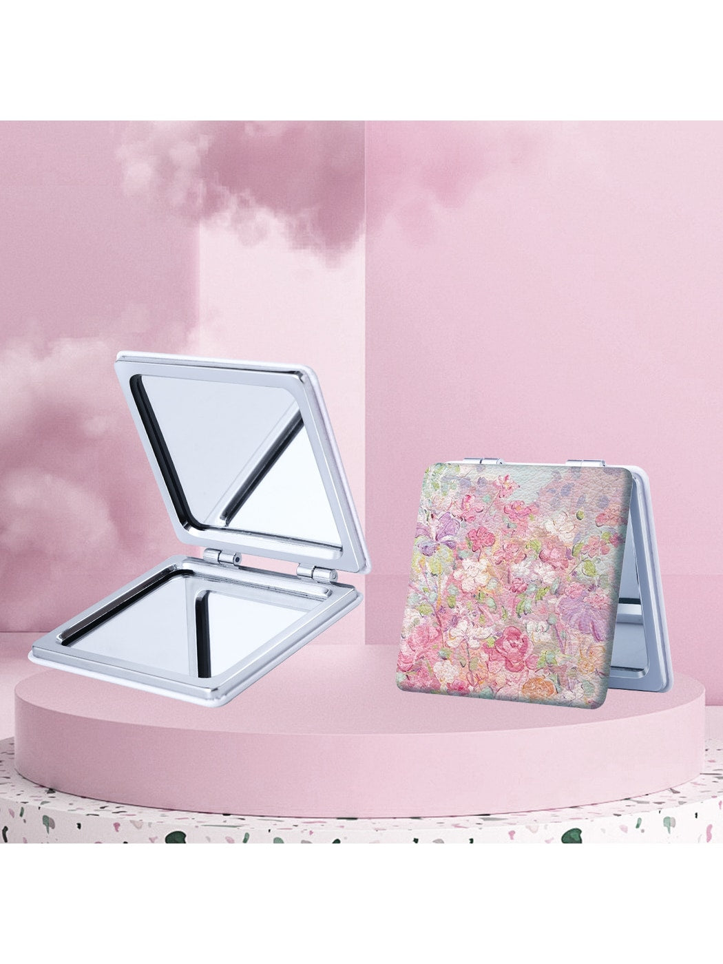 Mirroray - Square Floral Pattern Foldable Compact Mirror