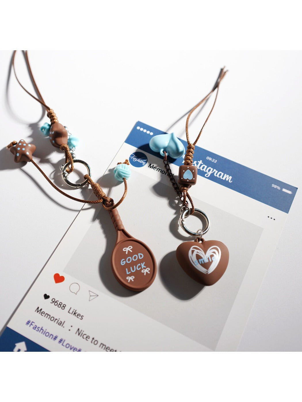 Close-up of brown cartoon keychain showing detailed facial features