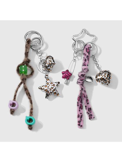 Keypus - Leopard Print Heart and Star Key Ring Charm