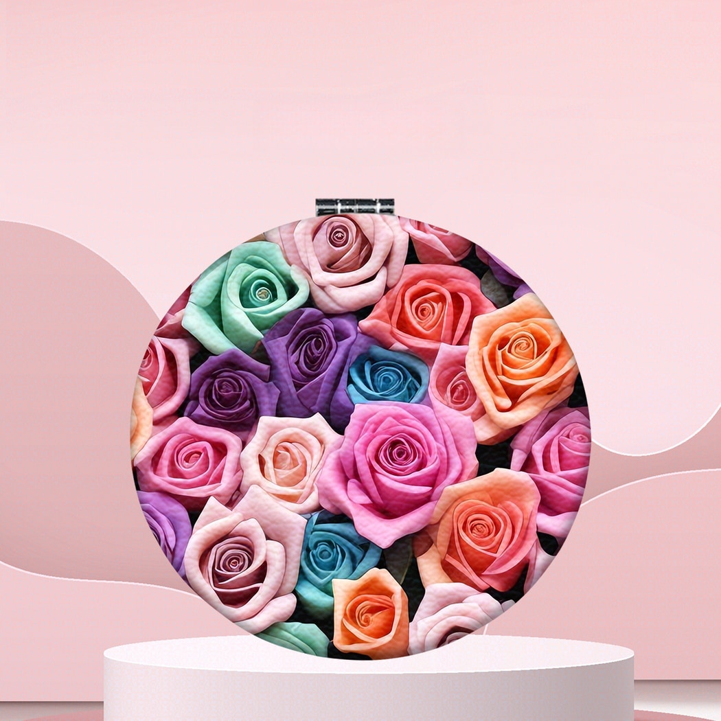 Mirroray - Round Floral Print Foldable Compact Mirror