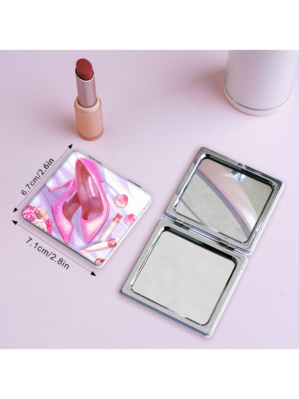 Mirroray - Cartoon Print Folding PU Glass Makeup Mirror
