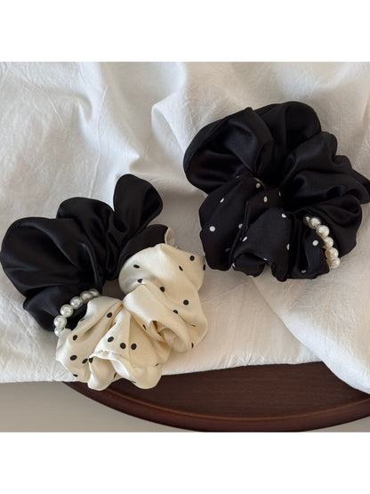 Gifty - Ruffled Satin Look Polka Dot Scrunchie