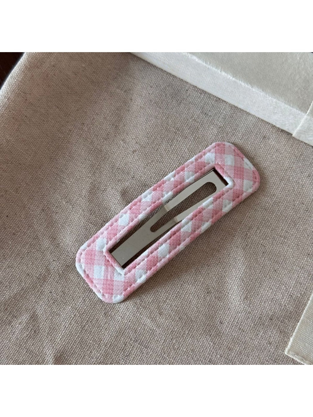 Beau - Plaid Fabric Covered Water Drop Hair Clip