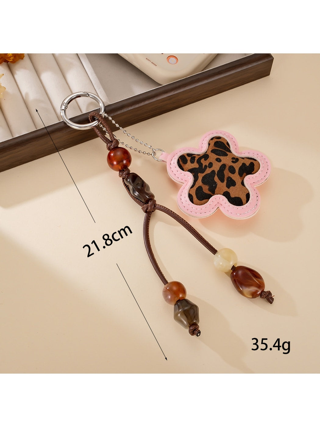 Keypus - Leopard Print Flower Beaded Bag Charm Keychain