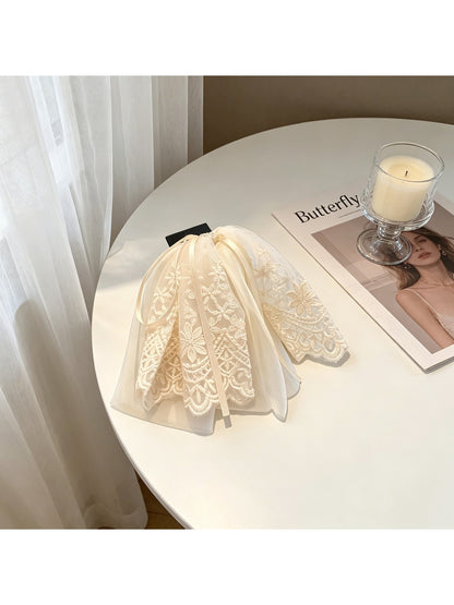 Beau - Layered Lace Trim Bow Ponytail Hair Clip