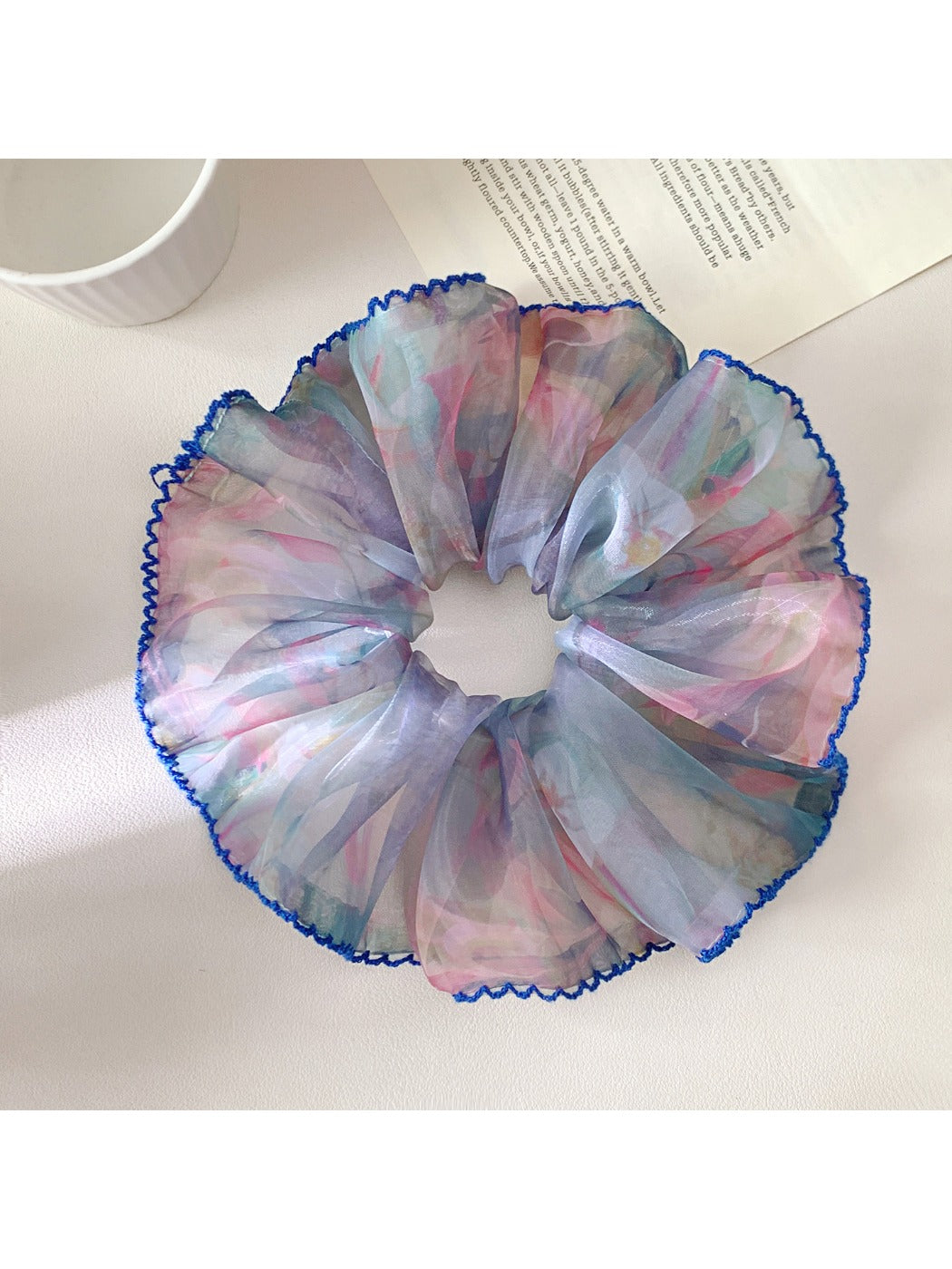 Gifty vintage scrunchie styled with casual outfit on a model