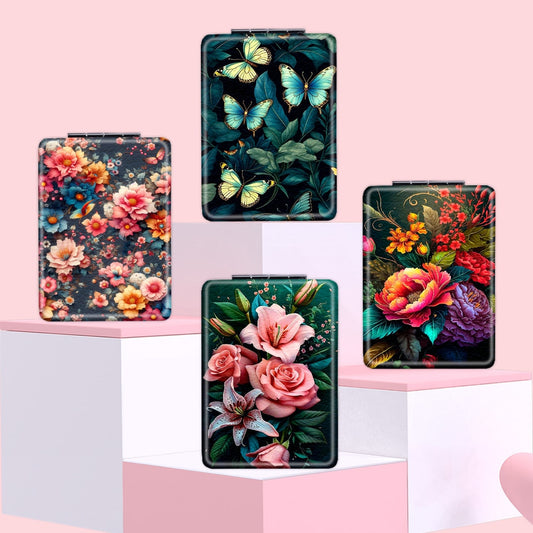 Mirroray - Floral Pattern Foldable Handheld Makeup Mirror