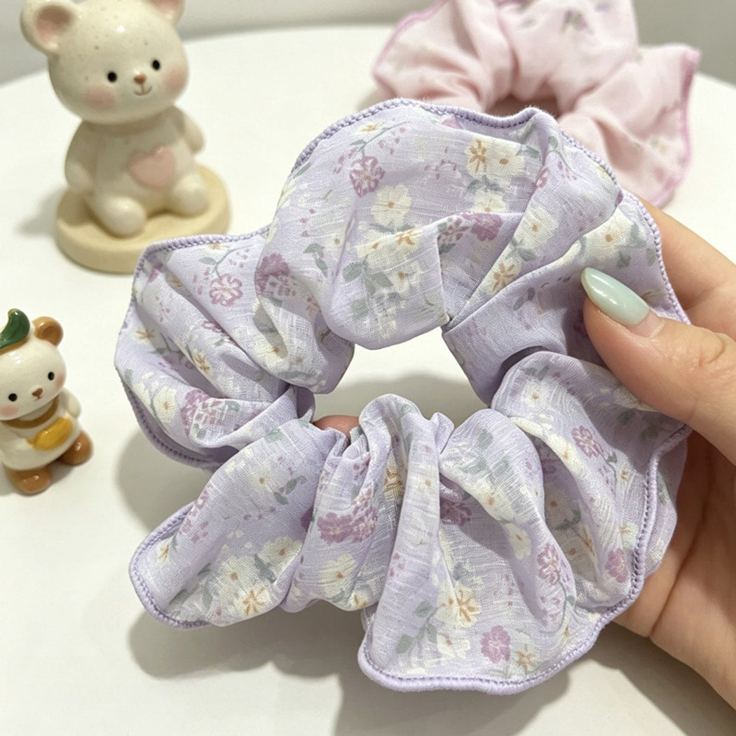 Gifty - Simple Flower Print Polyester Scrunchie