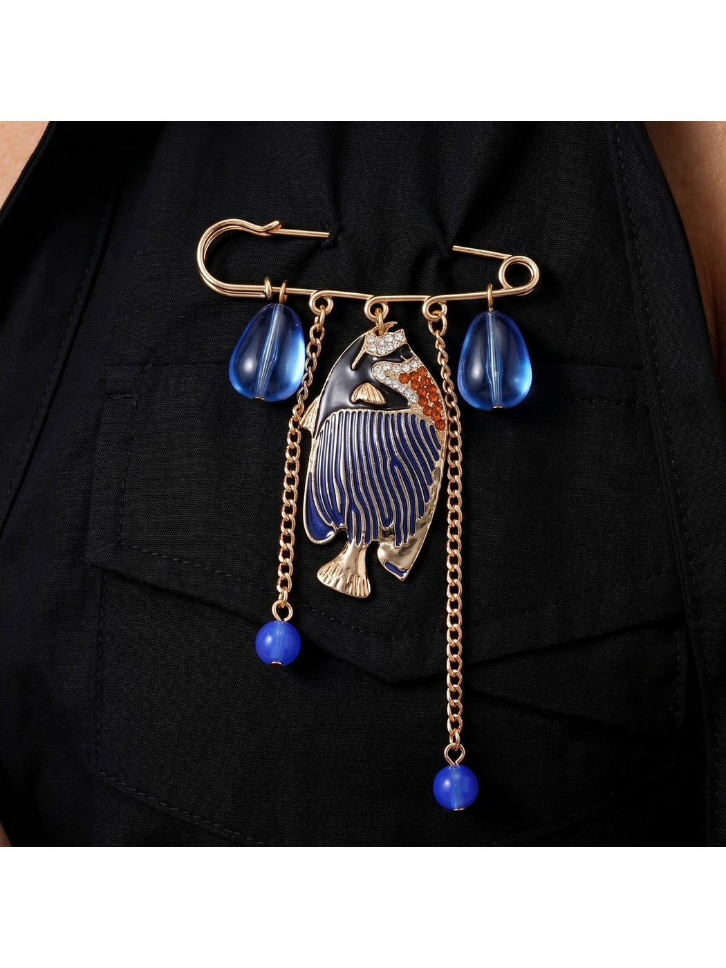 Brovia - Tropical Fish Tassel Statement Alloy Brooch