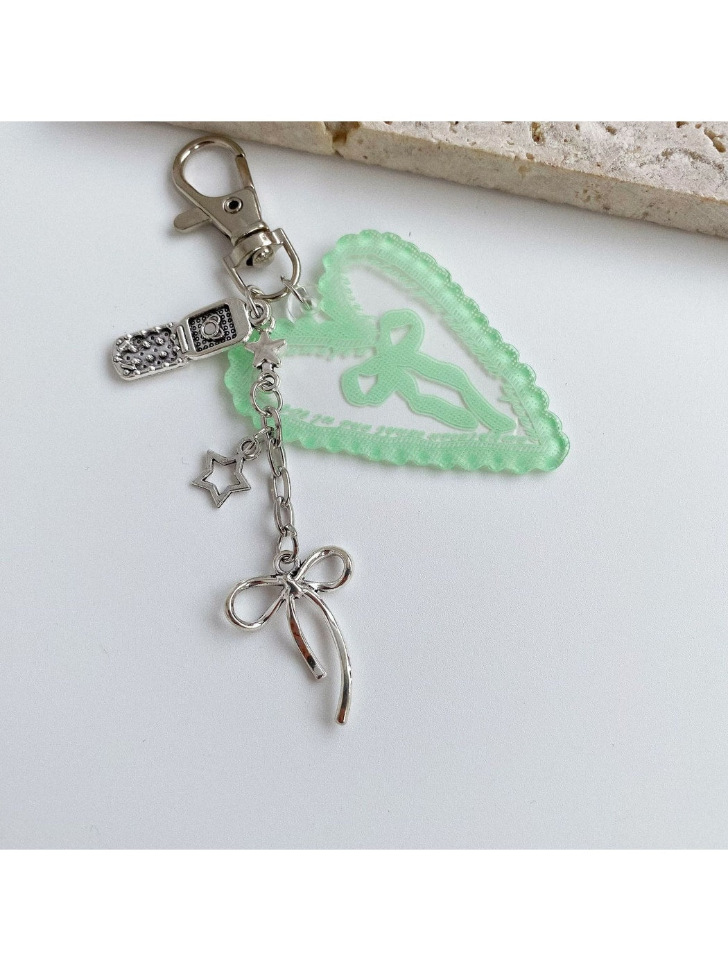 Keypus - Heart Pendant Bow Detail Bag Charm Keychain