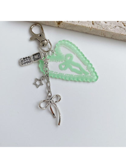 Keypus - Heart Pendant Bow Detail Bag Charm Keychain