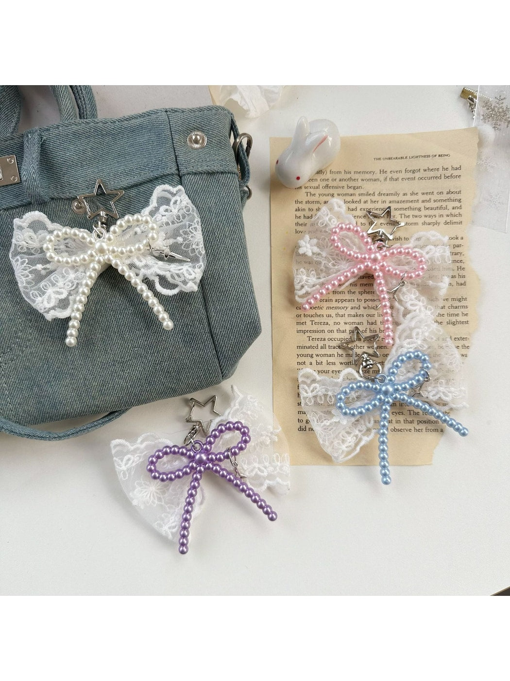 Keypus - Beaded Bow Star Detail Decorative Keychain