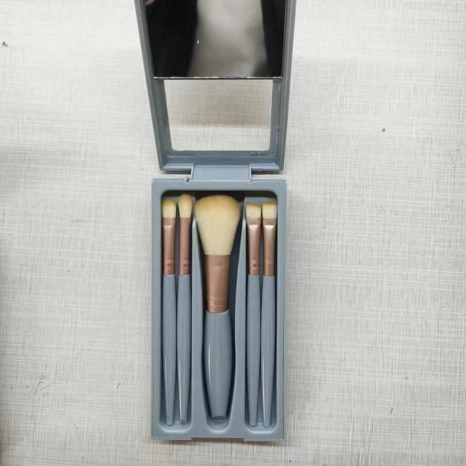 Smoosh - 5-Piece Makeup Brush Set with Mirror, Portable Travel Kit