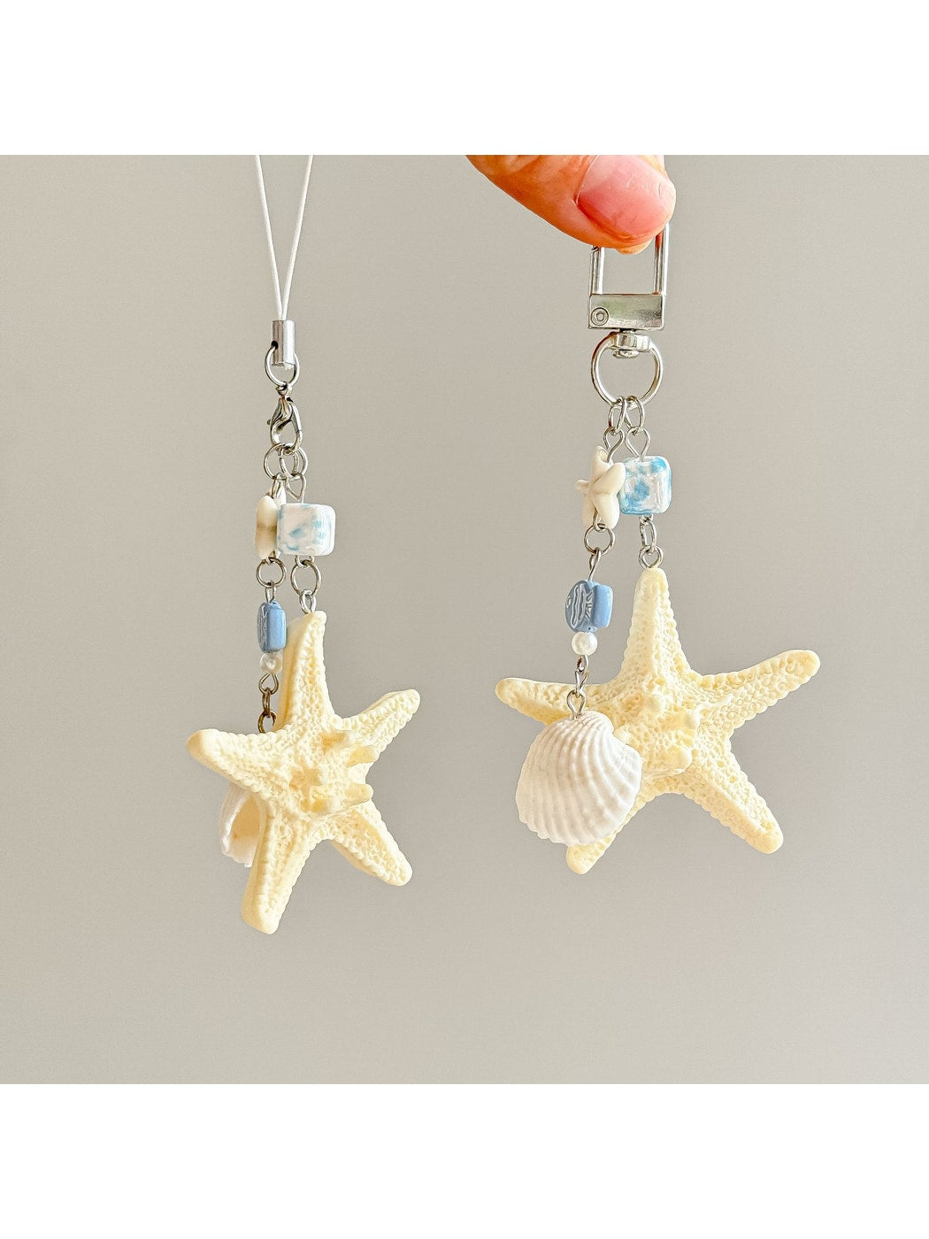 Keypus - Alloy Plastic Starfish Beaded Charm Keychain