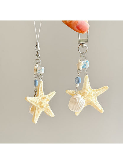 Keypus - Alloy Plastic Starfish Beaded Charm Keychain