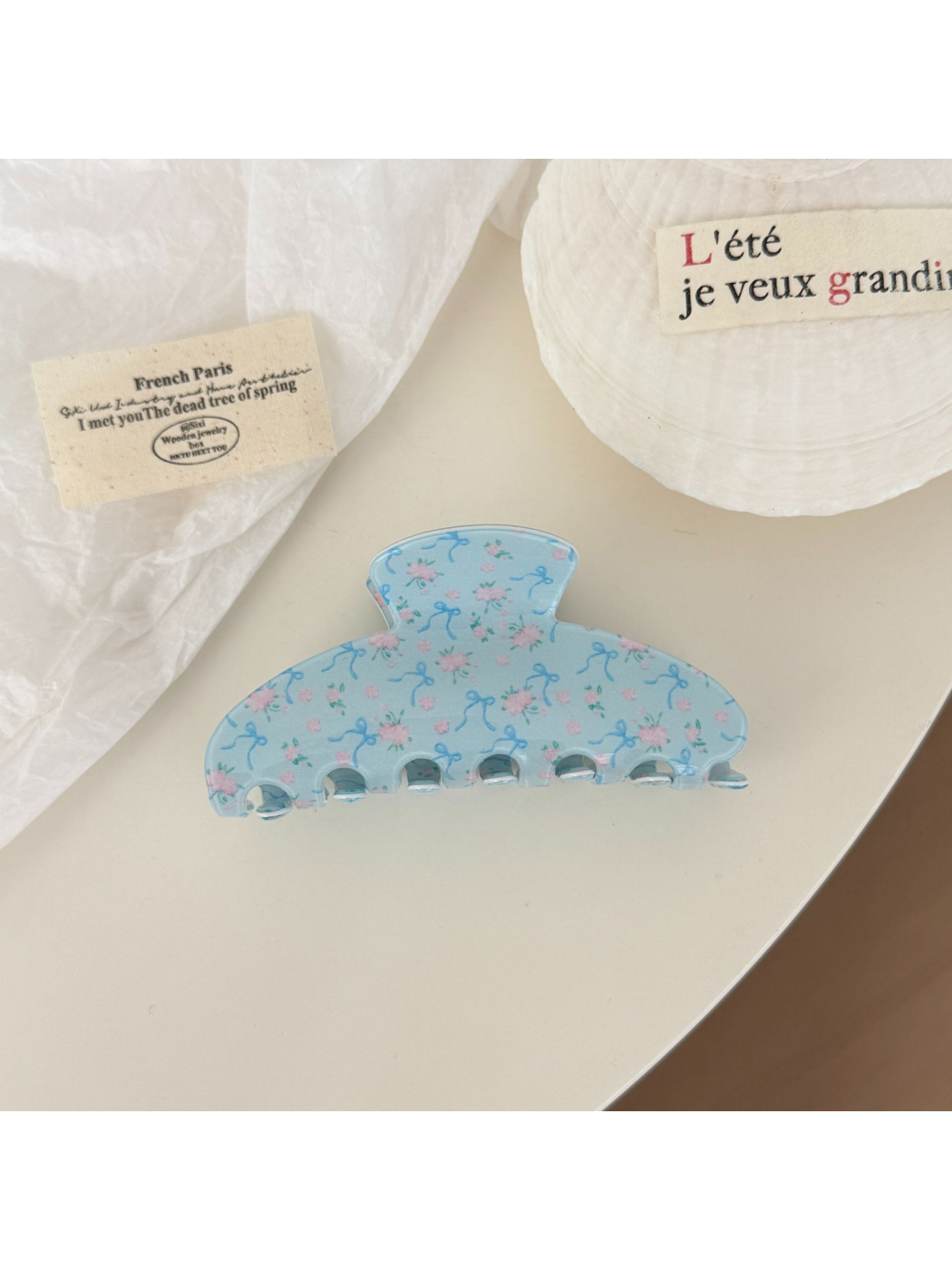 Beau - Floral Bow Print Acetate Claw Clip