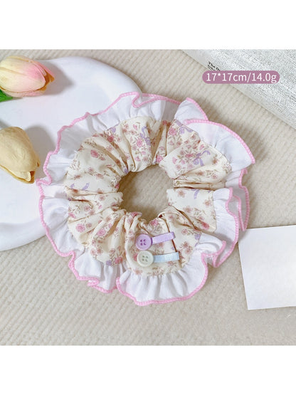 Gifty - Pink Floral Scrunchie Hair Ties