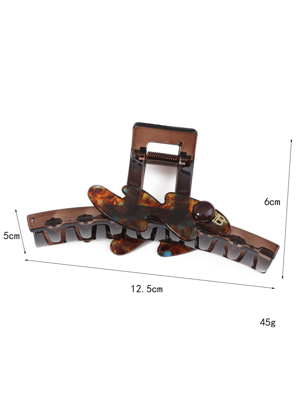 Side view of Beau large acetate claw clip highlighting thickness and texture