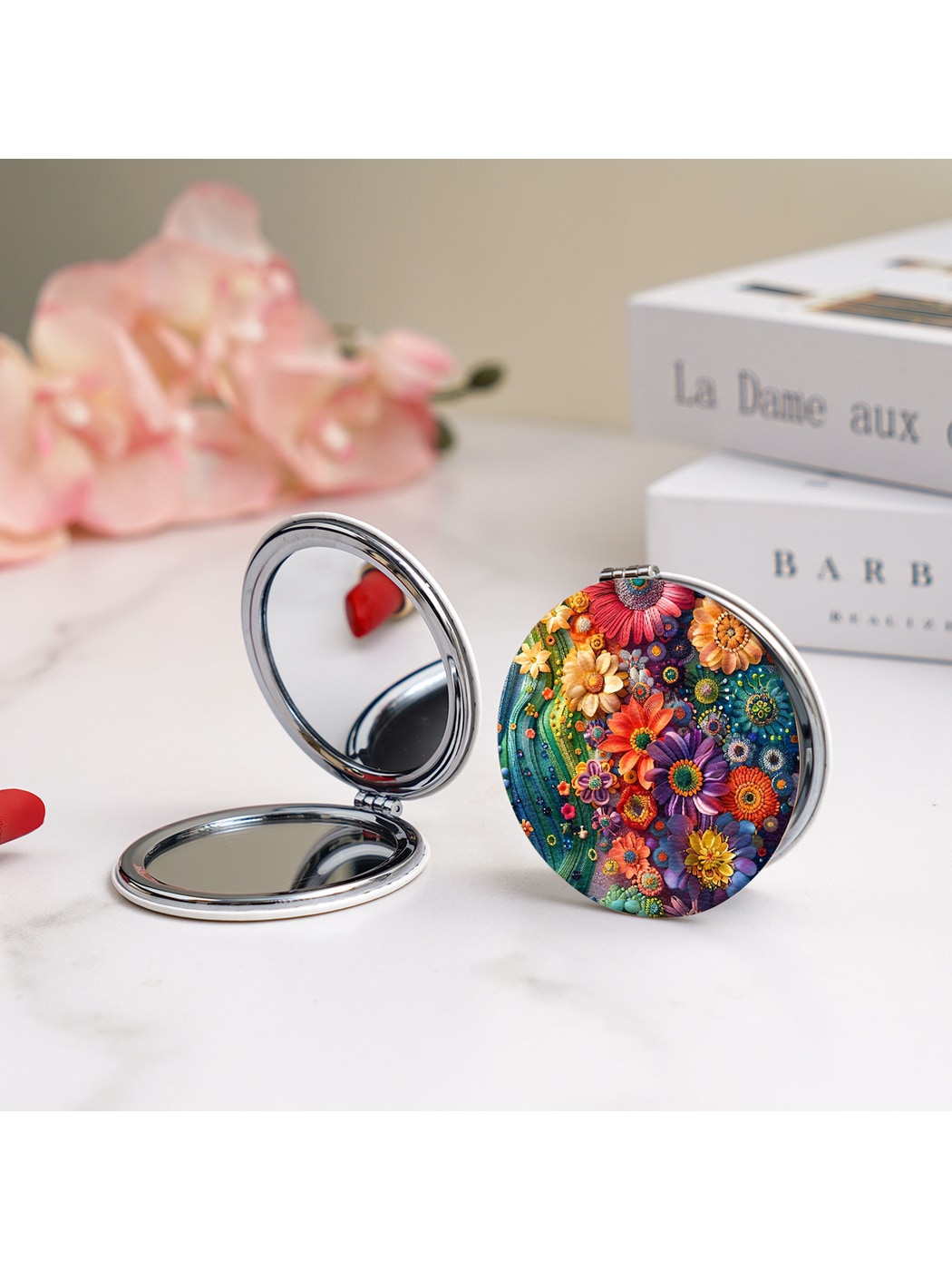 Mirroray - Floral Print Foldable Handheld Tabletop Mirror