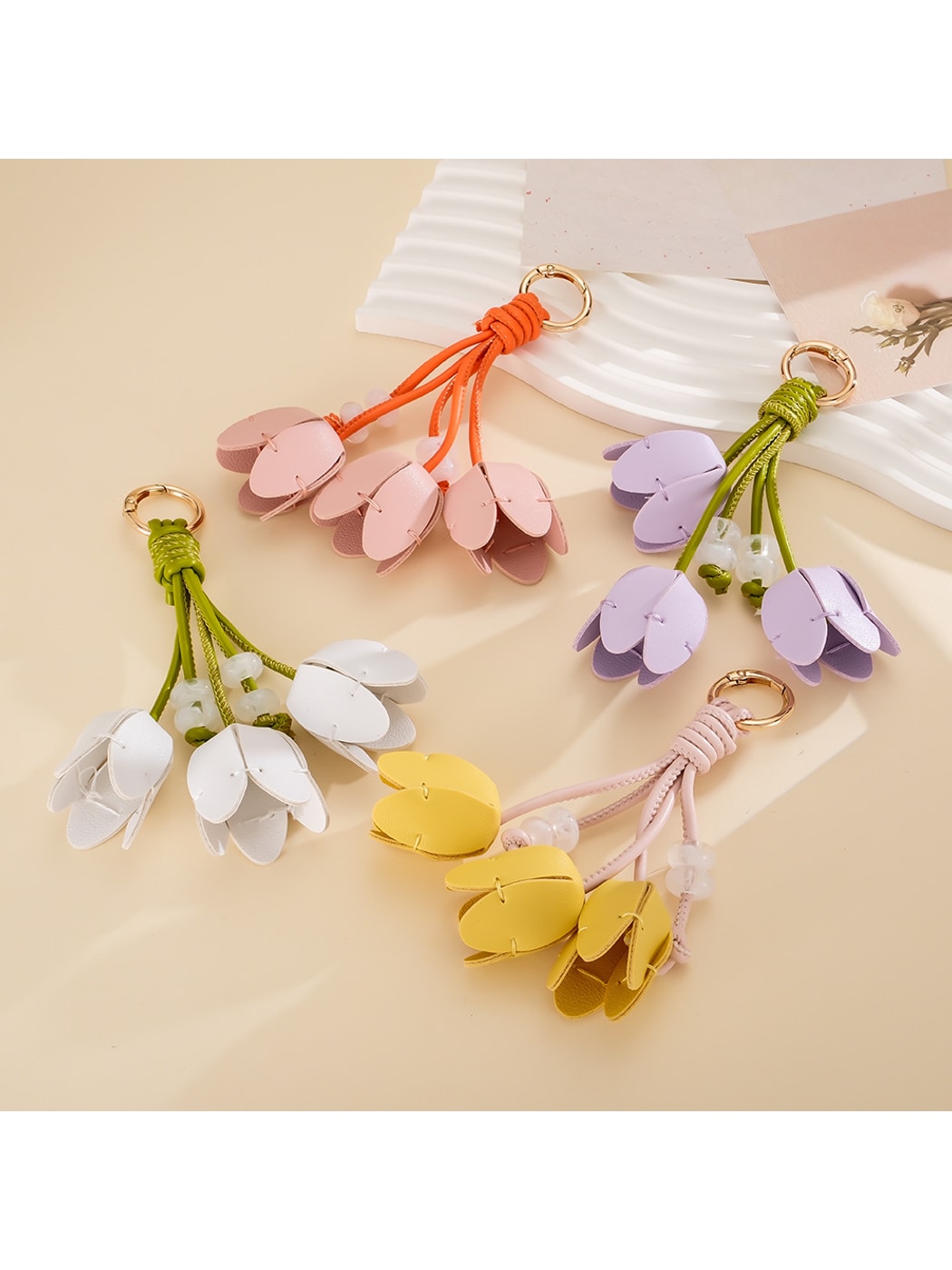 Keypus - Faux Leather Tulip Flower Bag Charm Keychain